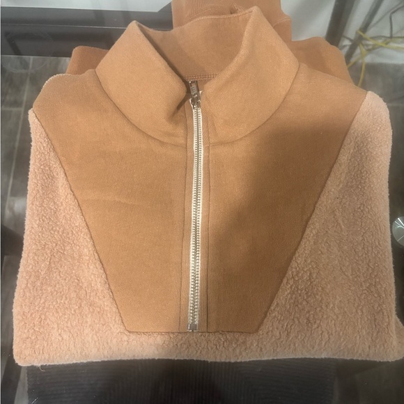 THE GREAT. Two-Tone Brown Half-Zip Sweater - Picture 4 of 6
